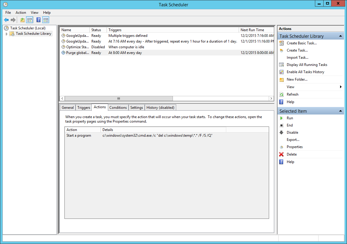 The task scheduler showing that the task has been added to the task list.